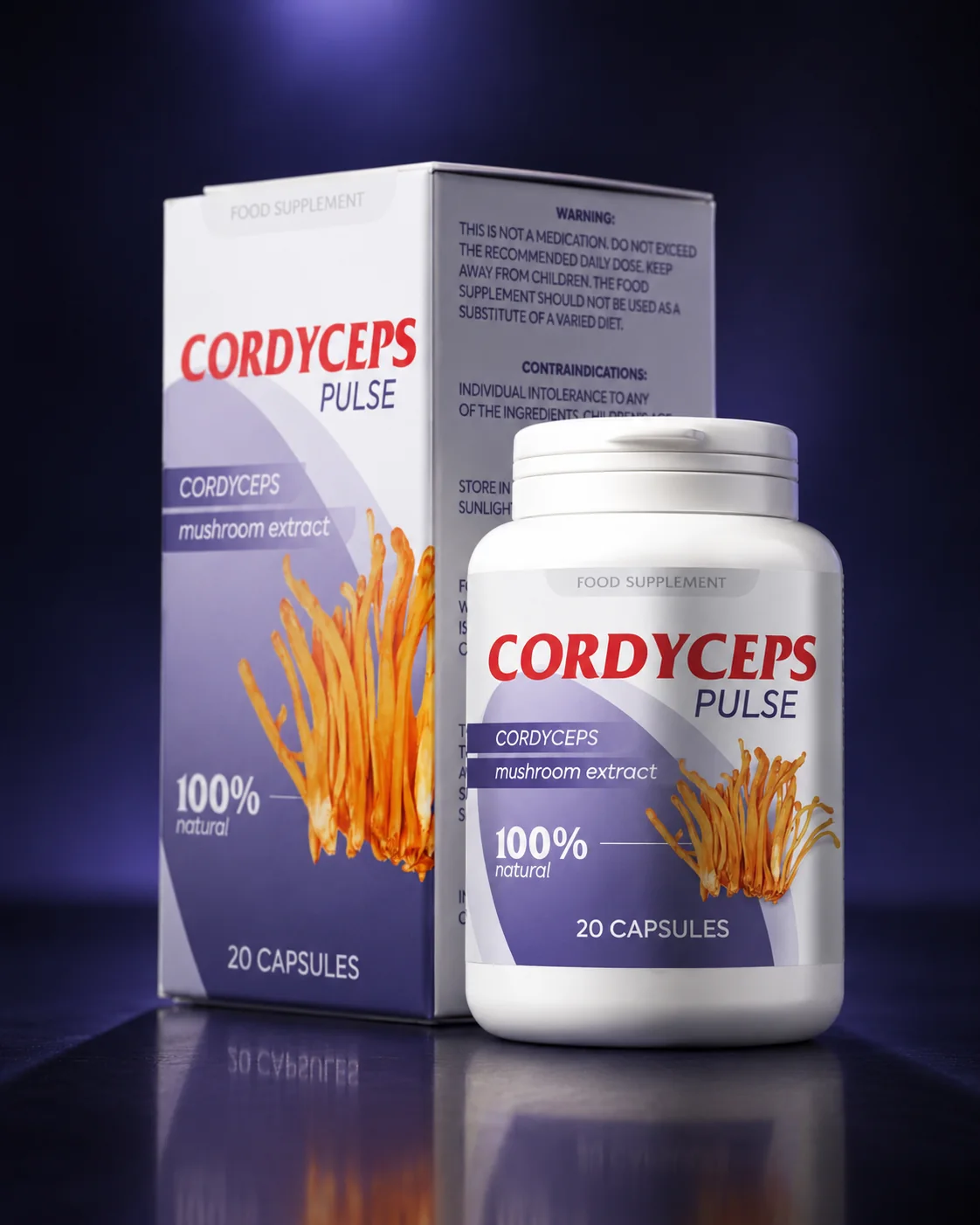 Cordyceps Pulse photographié sur un fond sombre et élégant — mise en scène sobre